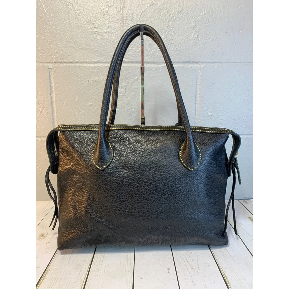 Dooney & Bourke East West Satchel Handbag Black Florentine Pebbled Leather